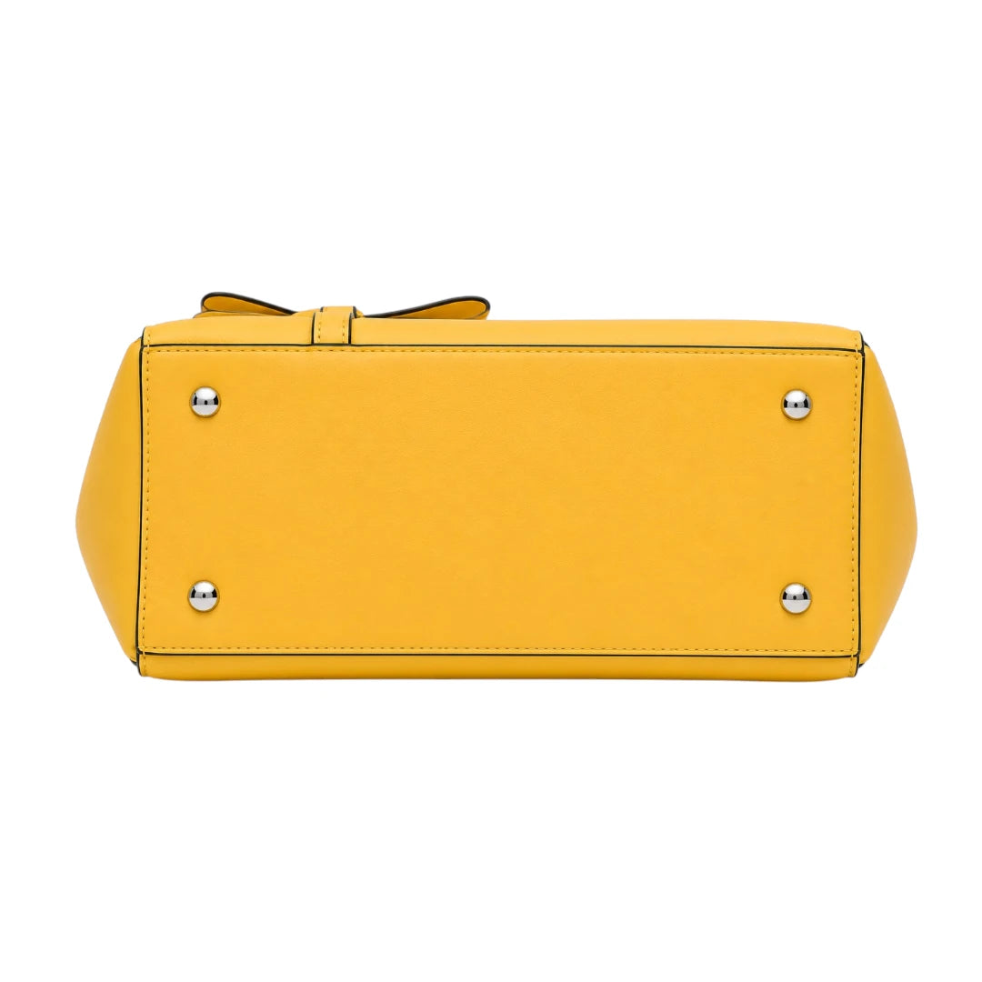 Vylos Yellow Leather Bow-Accent Handbag For Women