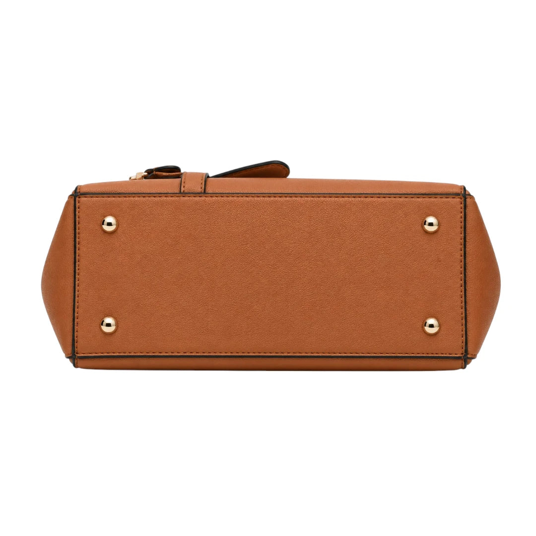 Vylos Premium Brown Leather Handbag With Fluffy Charm