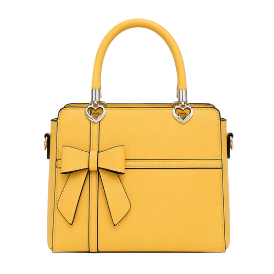 Vylos Yellow Leather Bow-Accent Handbag For Women