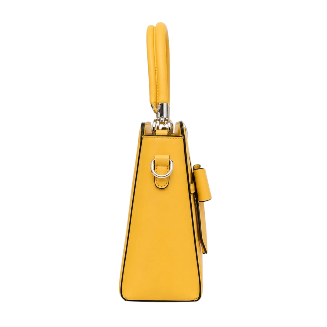 Vylos Yellow Leather Bow-Accent Handbag For Women