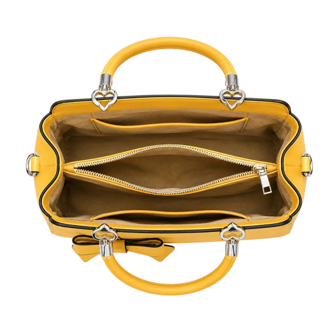 Vylos Yellow Leather Bow-Accent Handbag For Women