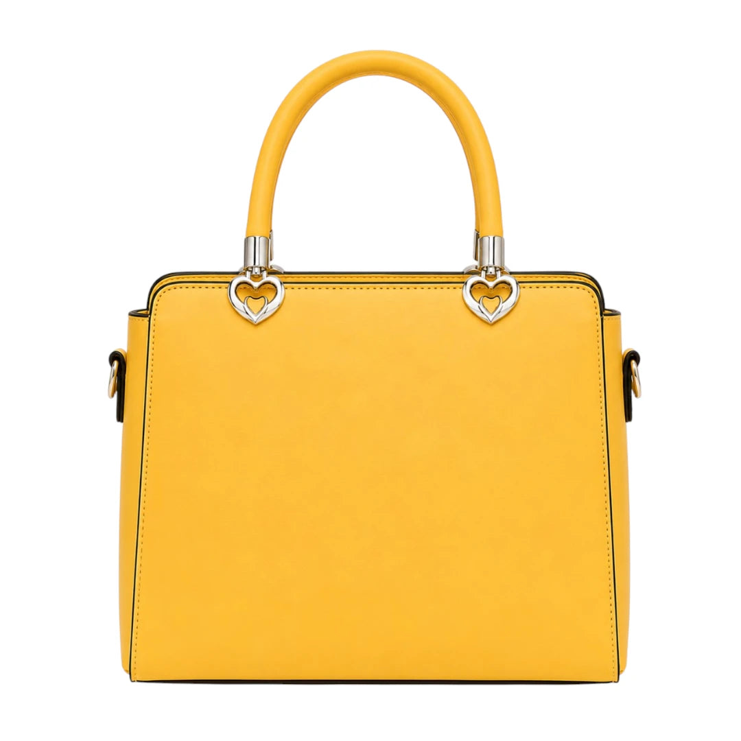 Vylos Yellow Leather Bow-Accent Handbag For Women