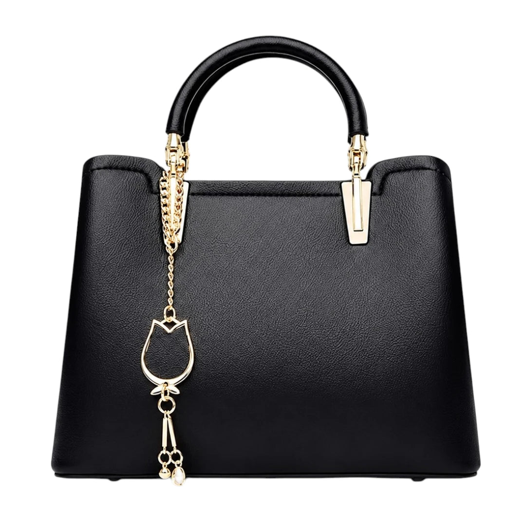 Vylos Black Leather Structured Everyday Classic Crossbody Bag