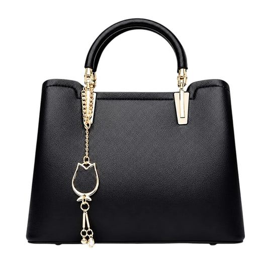 Vylos Black Leather Structured Everyday Classic Crossbody Bag