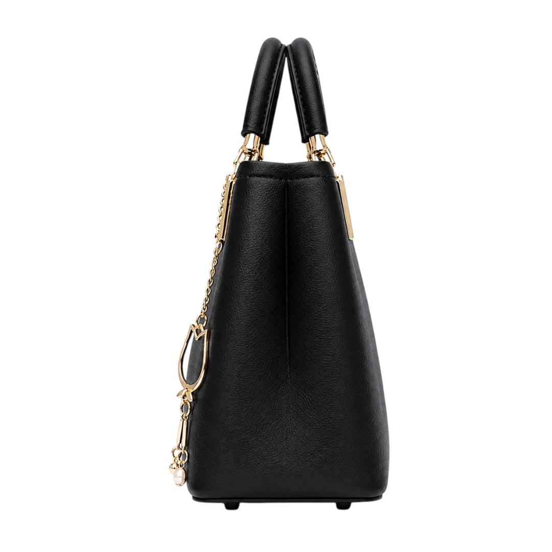 Vylos Black Leather Structured Everyday Classic Crossbody Bag