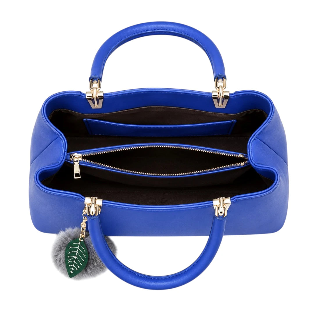 Vylos Blue Leather Zipper Satchel Everyday Hand Bag