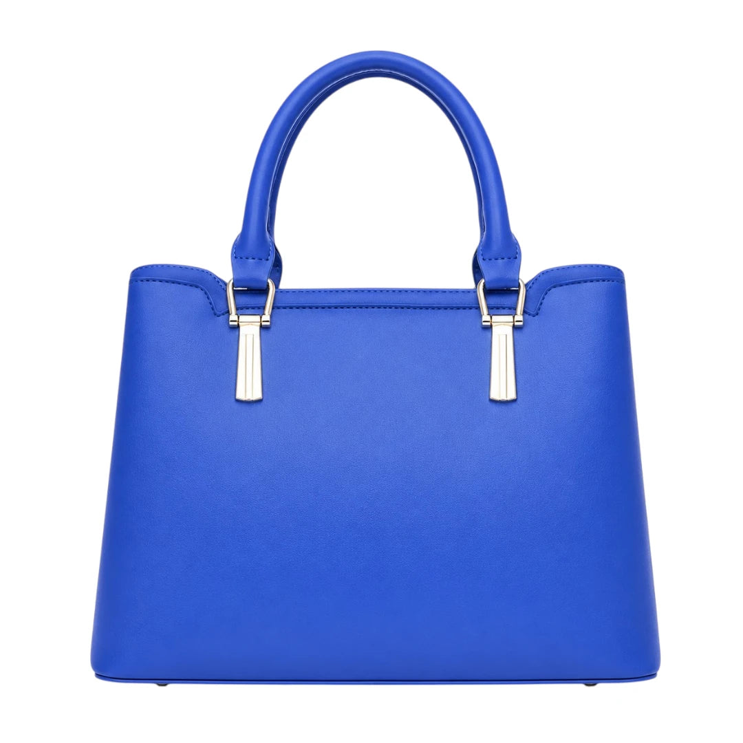 Vylos Blue Leather Zipper Satchel Everyday Hand Bag