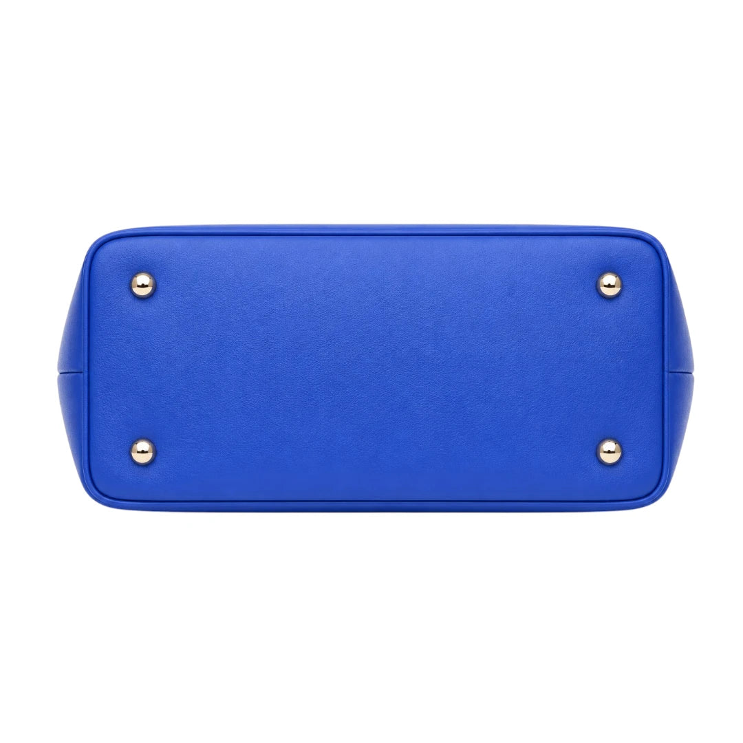 Vylos Blue Leather Zipper Satchel Everyday Hand Bag