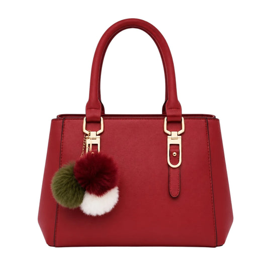 Vylos Elegant Red Leather Structured Top Handle Handbag