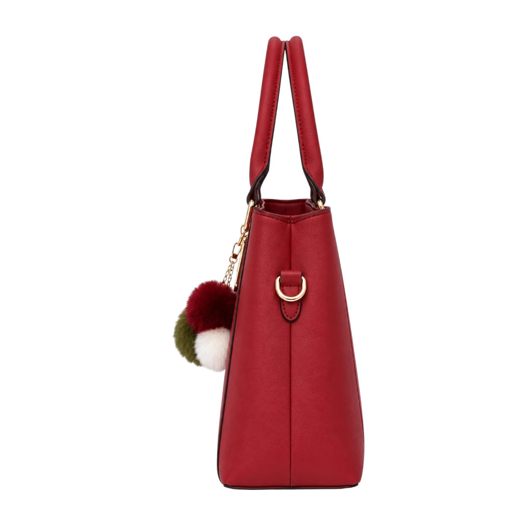 Vylos Elegant Red Leather Structured Top Handle Handbag