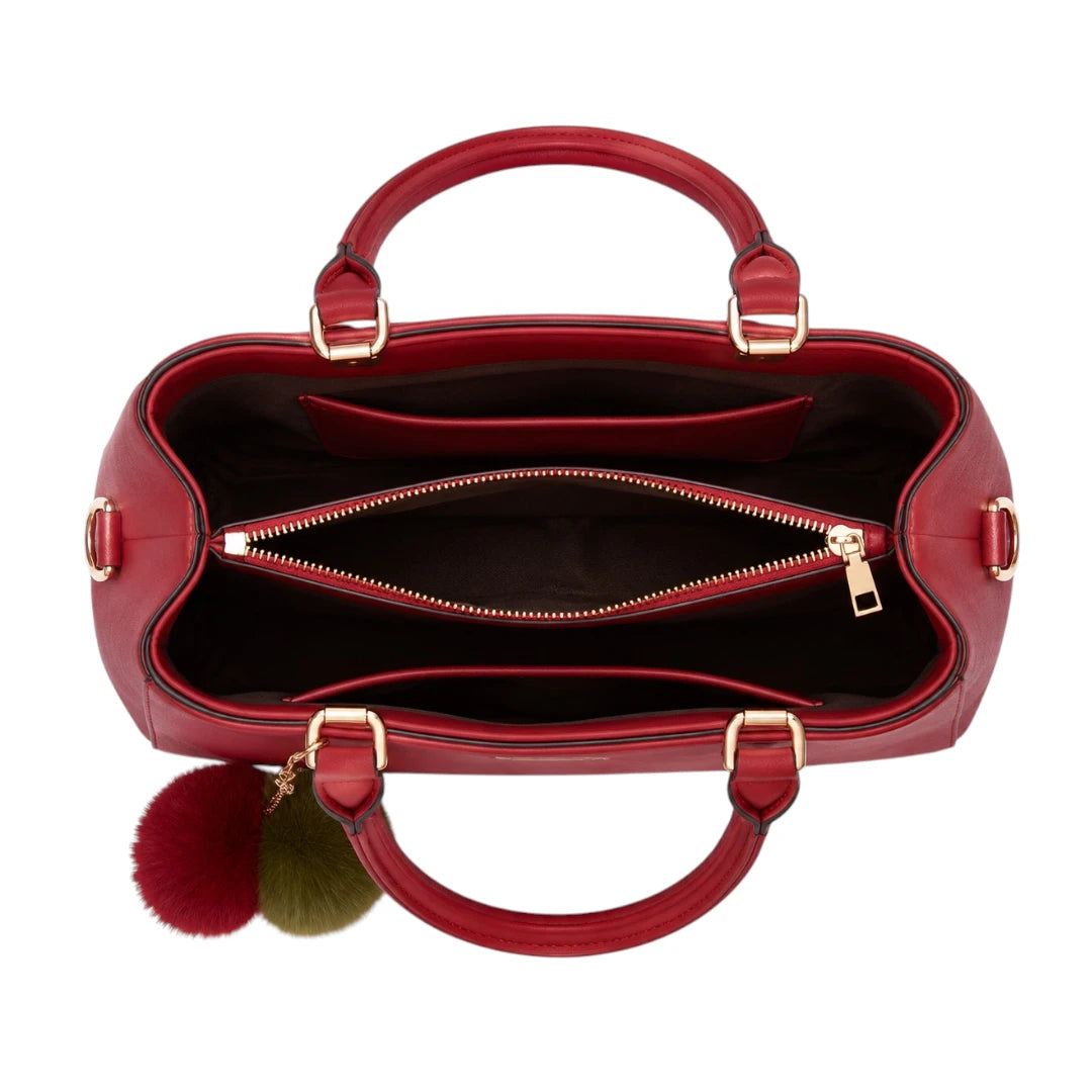 Vylos Elegant Red Leather Structured Top Handle Handbag