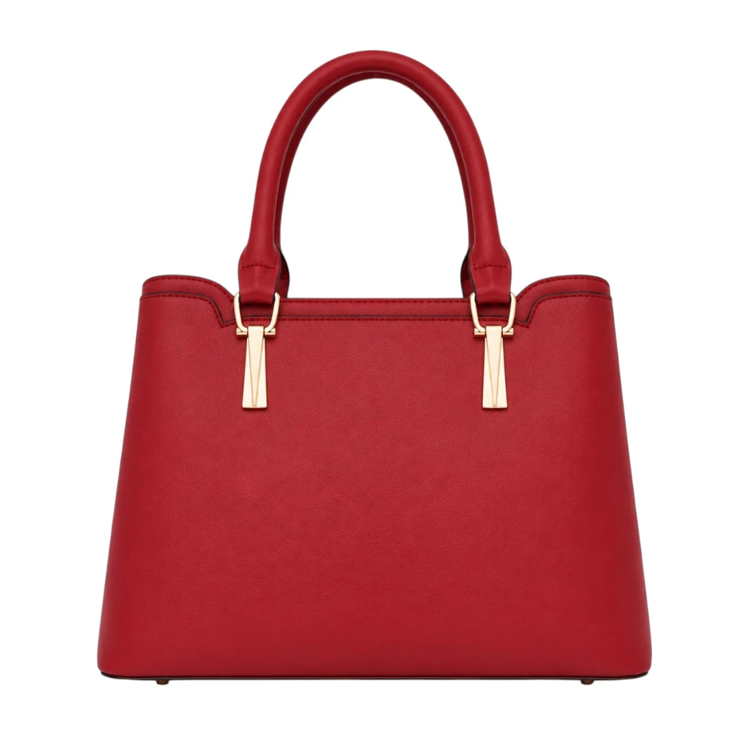 Vylos Elegant Red Leather Structured Top Handle Handbag