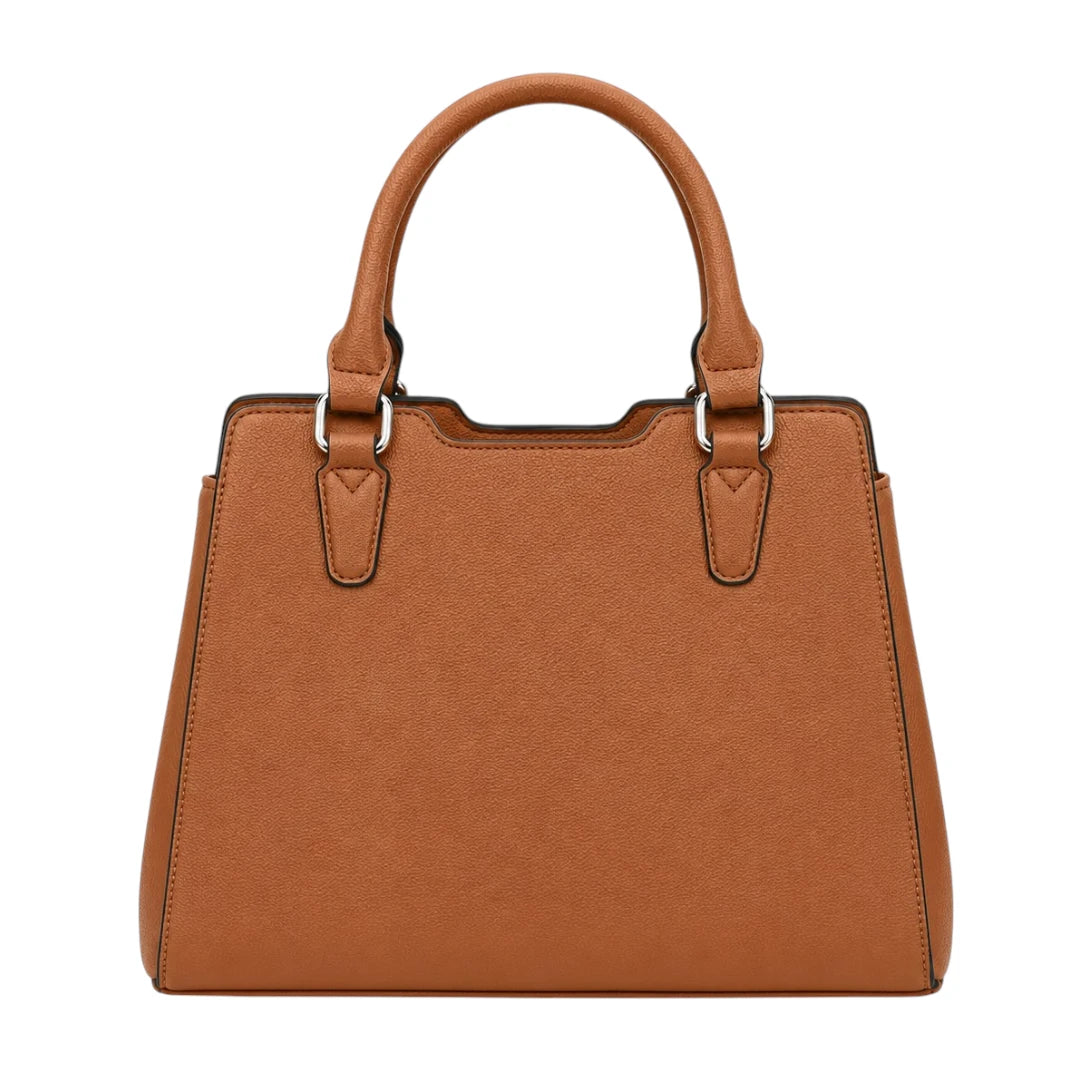 Vylos Premium Brown Leather Handbag With Fluffy Charm