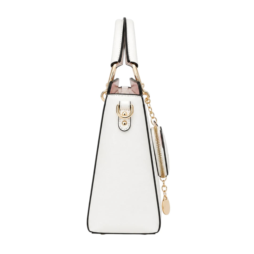 Vylos Premium White Leather Handbag With Cat Charm