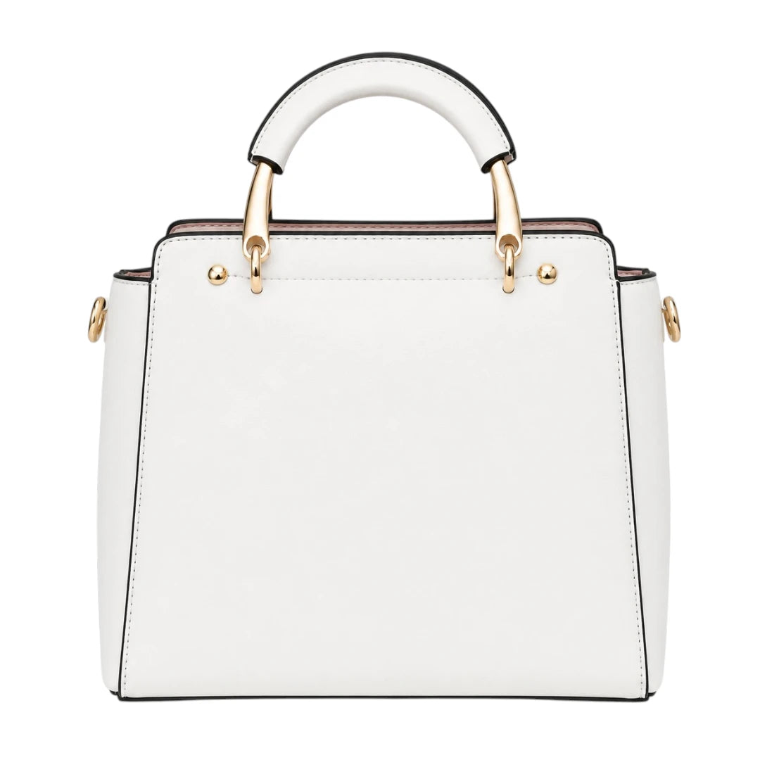 Vylos Premium White Leather Handbag With Cat Charm